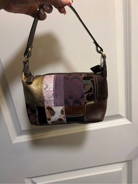 Coach Patchwork Mini Shoulder Bag in Brown and Pink Accents